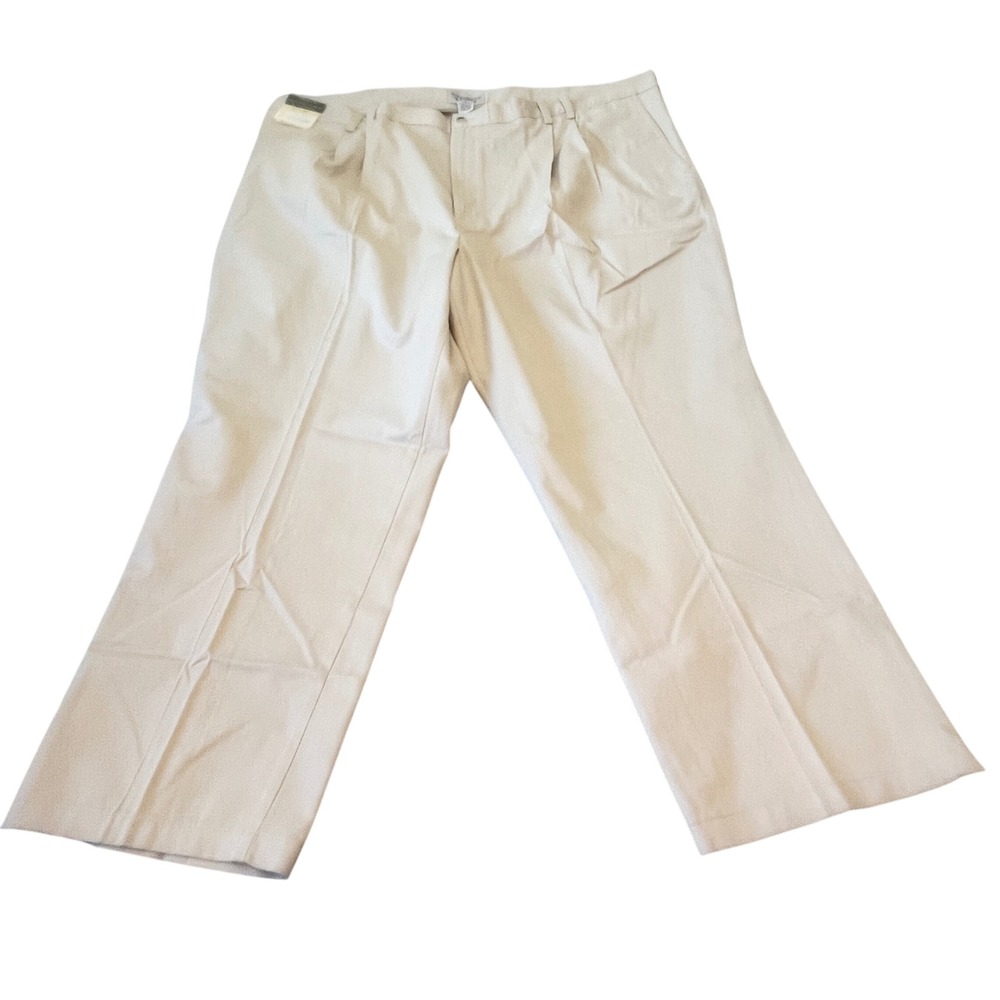 Roundtree & Yorke Mens Pants 50x30 Beige 100%‎ Cotton Pleated Chino